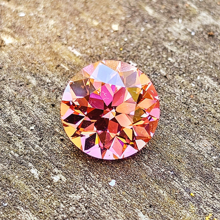 High Concentration Padparadscha Erbium YAG, Traditional Round Brilliant Cut, 9.83 Carats