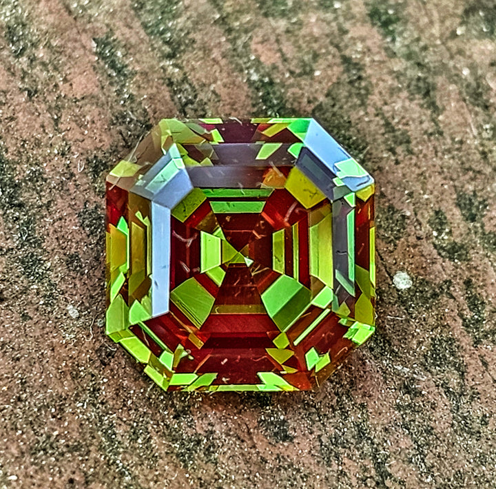 Kyroupolos Green and Red Christmas Garnet, Asscher Cut, 4.45 Carats