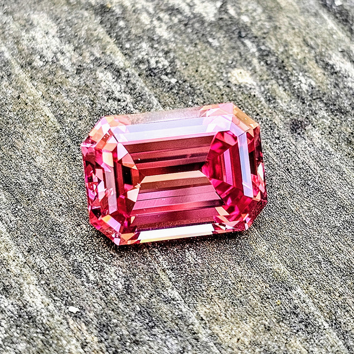 Czochralski Titanium Pink Sapphire, Emerald Cut, 7.05 Carats