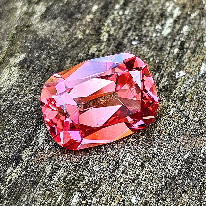 Czochralski Titanium Pink Sapphire, Antique Long Cushion Cut, 6.3 Carats