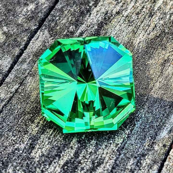 Vivid Green Vanadium YAG, Tessellation Cut, 7.72 Carats