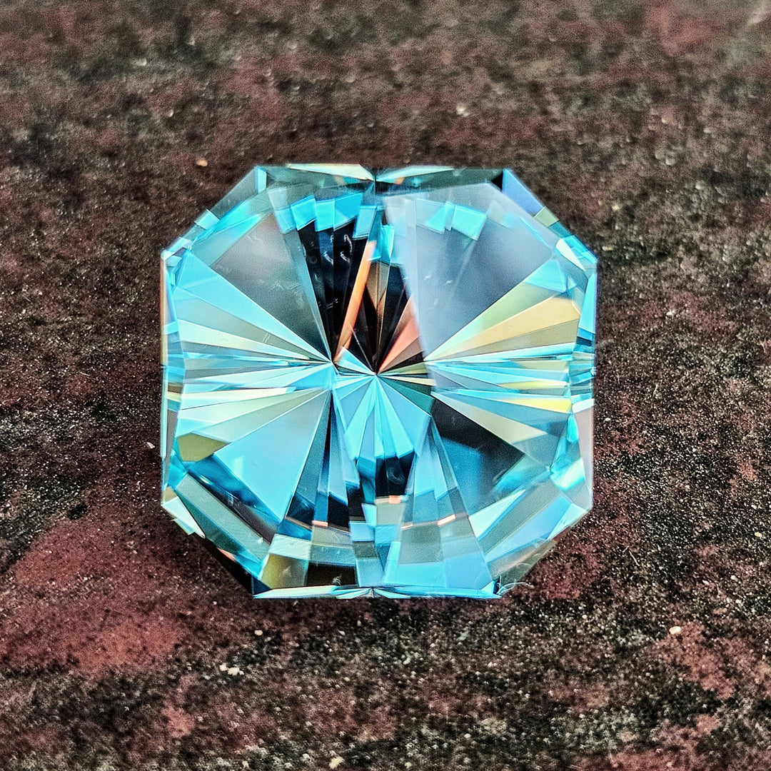 Aqua Blue Lab Sapphire, Tessellation Cut, 25.63 Carats