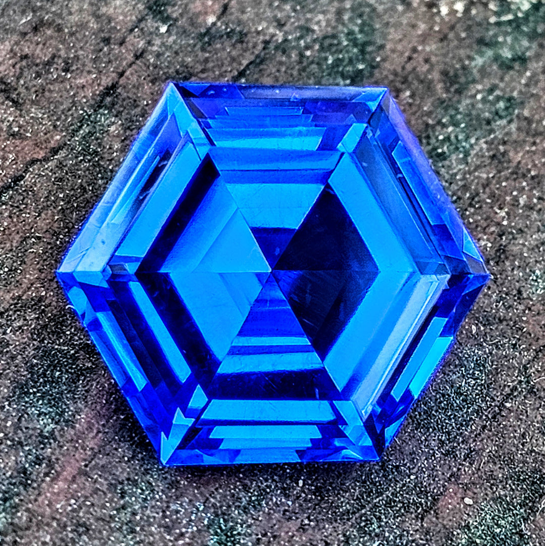 Djeva Fire Blue Lab Spinel, Hexagon Step Cut, 8.10 Carats