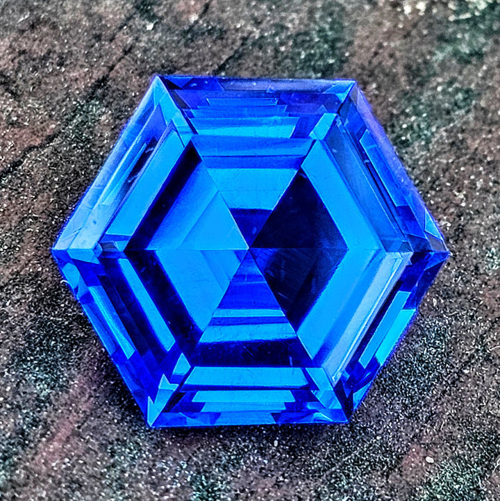 Djeva Fire Blue Lab Spinel, Hexagon Step Cut, 8.10 Carats