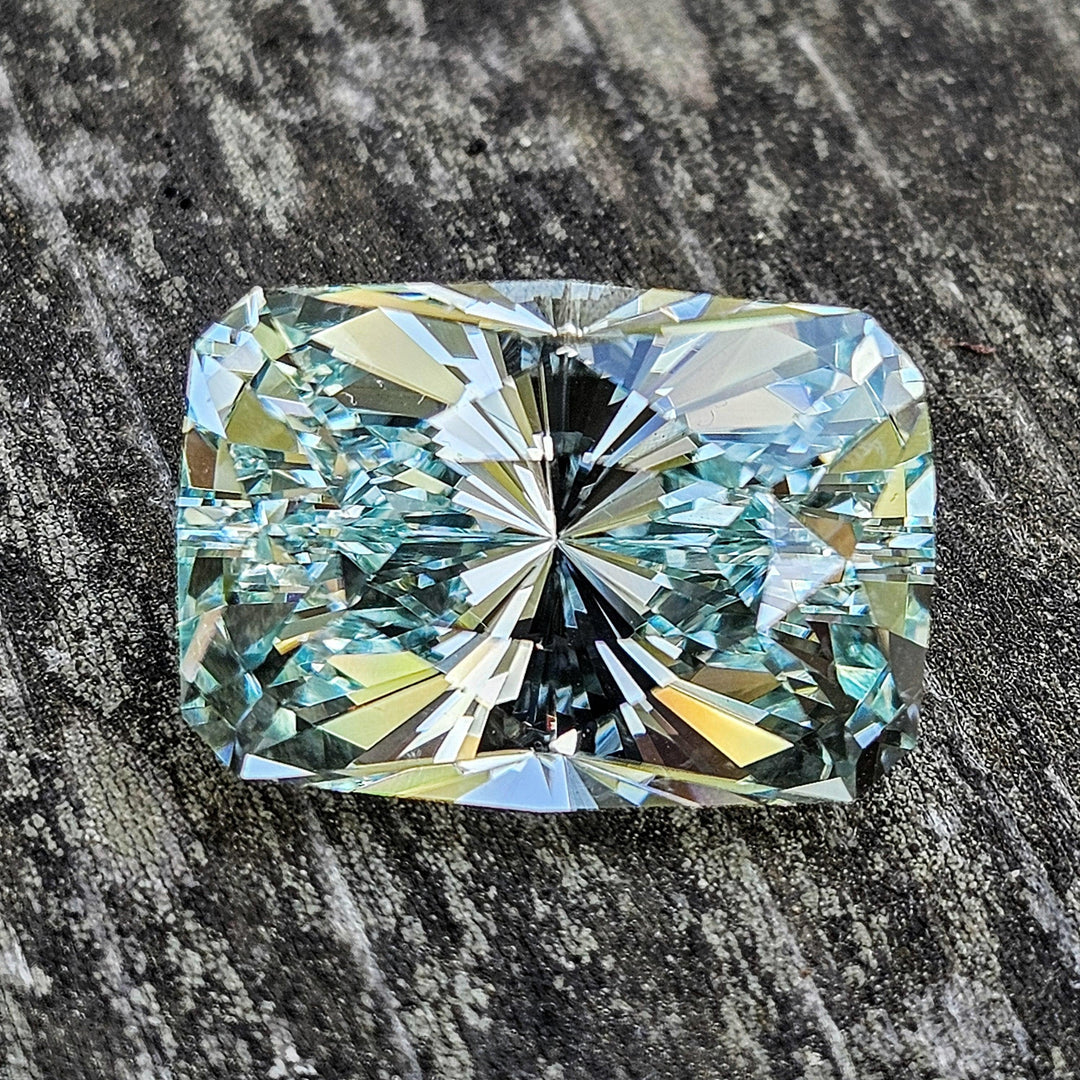 Aqua Colored Repurposed Laser Garnet, House Of Sylas Long Cushion Cut, 28.72 Carats - DJEVA