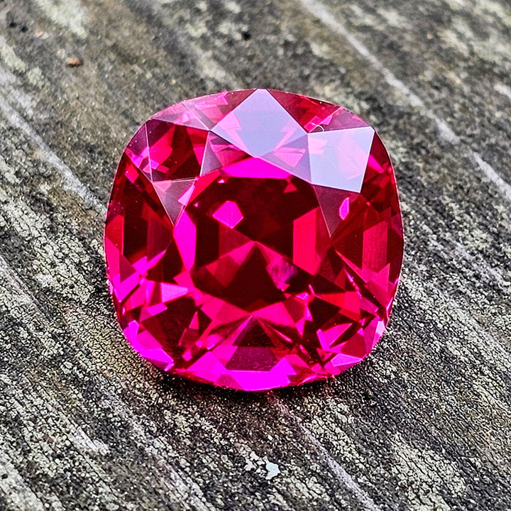 Fire Neon Red Lab Ruby, Cushion Step Cut, 12.5 Carats - DJEVA