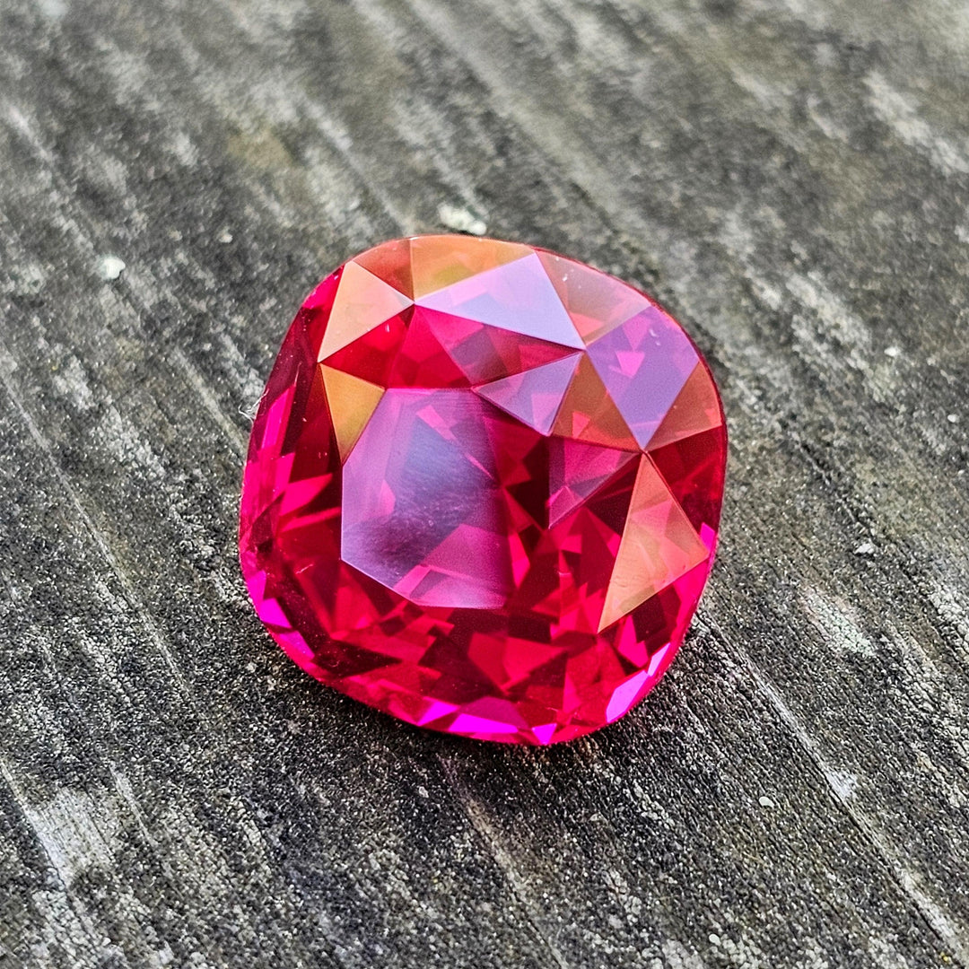 Fire Neon Red Lab Ruby, Cushion Step Cut, 18 Carats - DJEVA