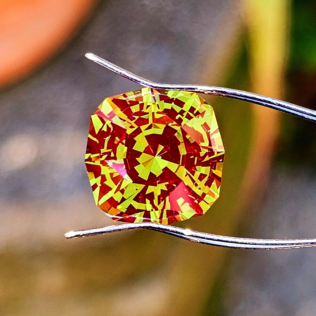 Green and Red Christmas Garnet, House Of Sylas Cushion Cut, 15.75 Carats - DJEVA