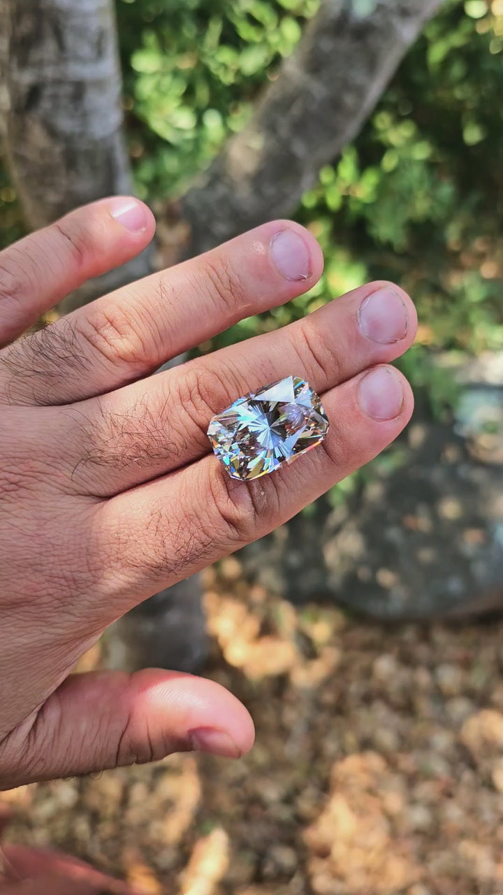Experimental Grey to Blush Pink Lab Garnet, House Of Sylas Long Cushion Cut, 62 Carats