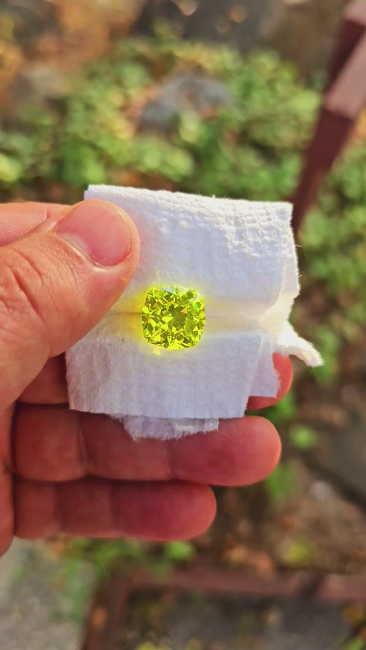 "Ultra" Glow In The Dark Lab Garnet, House Of Sylas Cushion Cut, 18.85 Carats