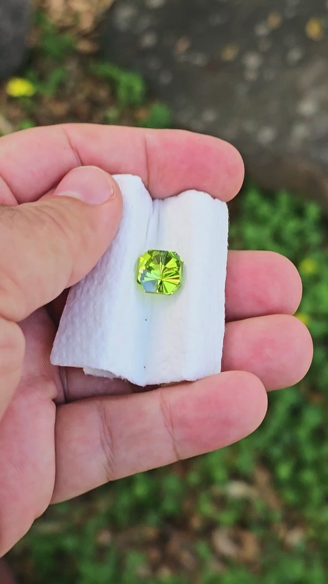 Peridot Green Colored Lab Sapphire, Tessellation Cut, 7.53 Carats