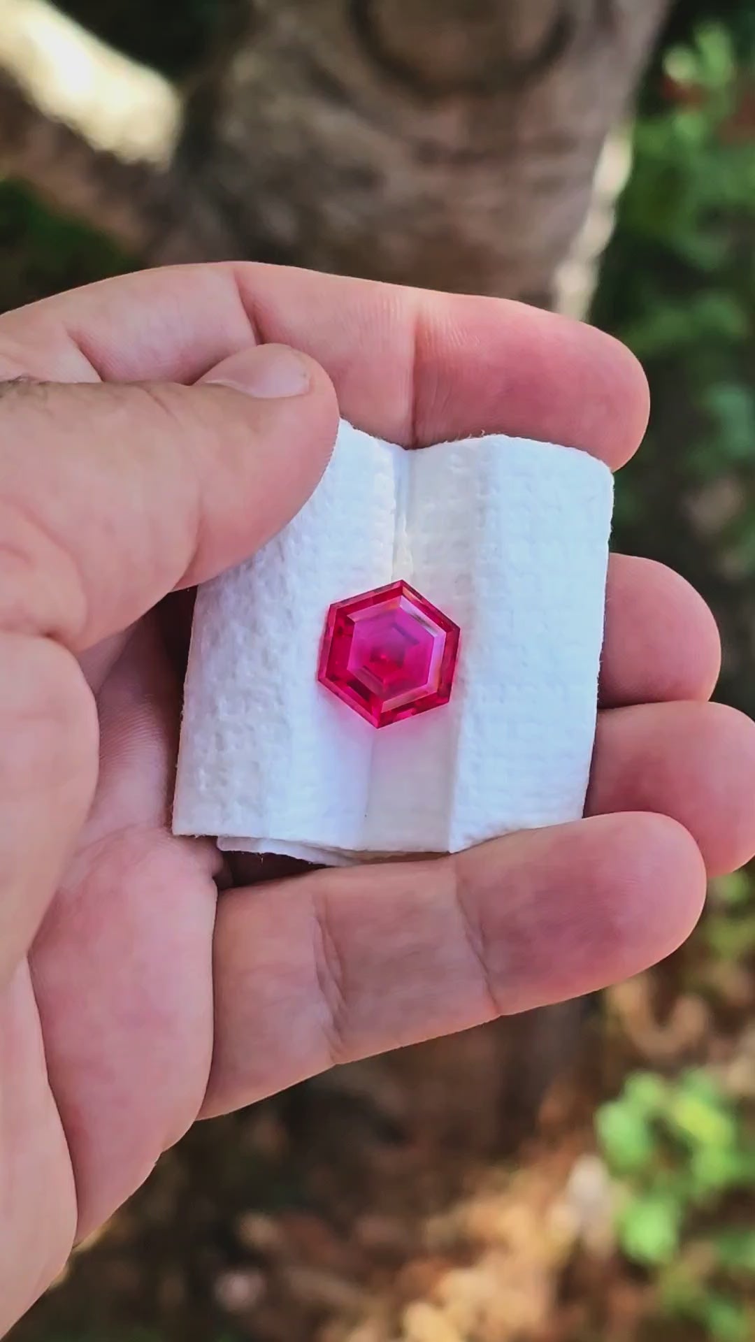 Fire Neon Red Lab Ruby, Hexagon Step Cut, 11.55 Carats