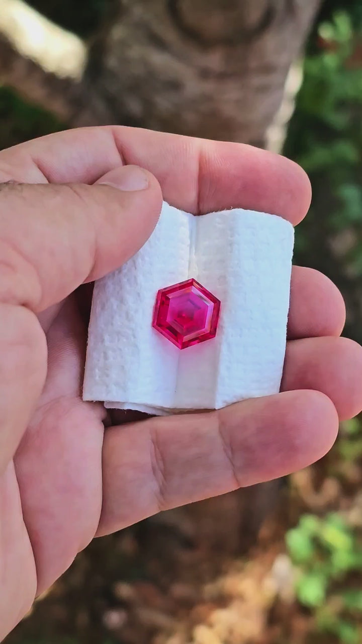 Fire Neon Red Lab Ruby, Hexagon Step Cut, 11.55 Carats