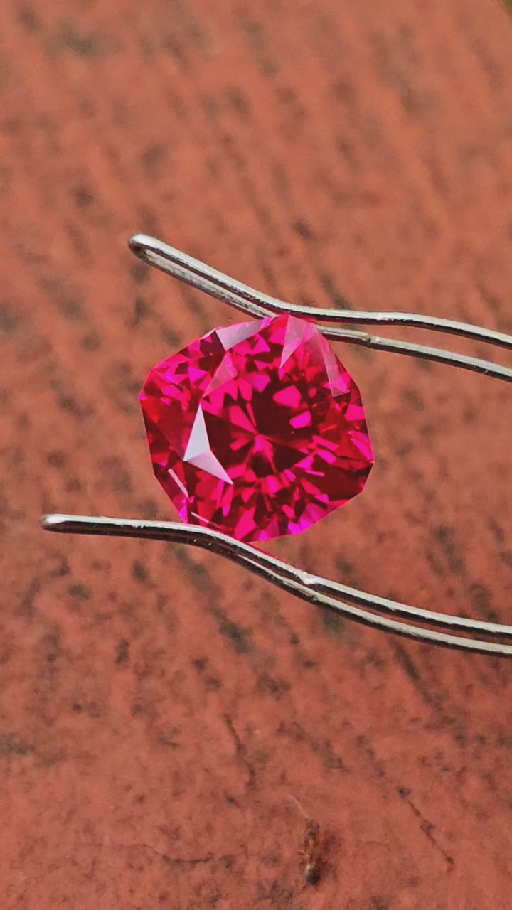 Fire Neon Red Lab Ruby, House Of Sylas Cushion Cut, 5.57 Carats