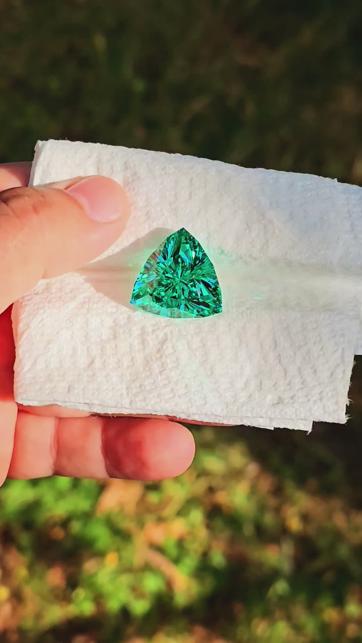 Repurposed Teal "Paraiba" YAG, Trillian Internal Reflections Cut, 51.2 Carats