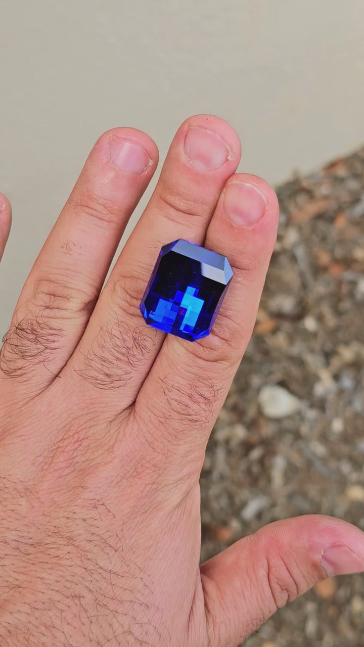 Djeva Fire Blue Lab Spinel, Pixel Rectangle Cut, 59.64 Carats