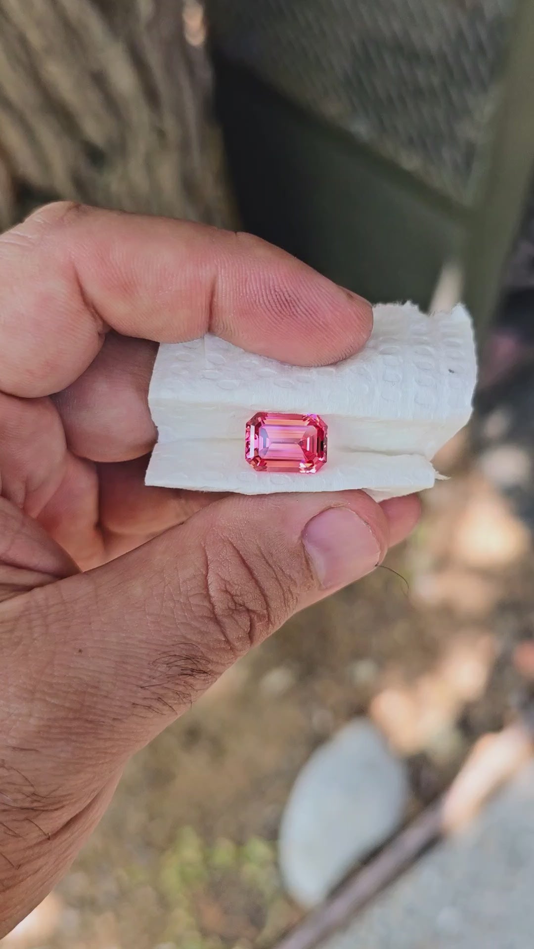 Czochralski Titanium Pink Sapphire, Emerald Cut, 7.05 Carats