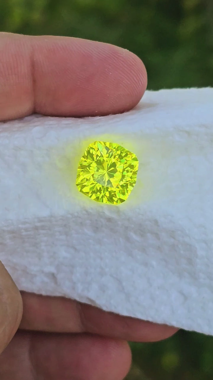 "Ultra" Glow In The Dark Lab Garnet, House Of Sylas Cushion Cut, 19.1 Carats
