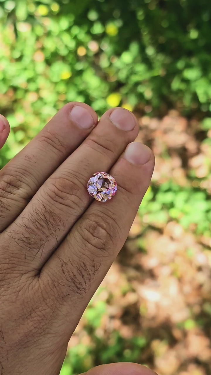 Pinkish Peach Padparadscha Lab Sapphire, Antique Cushion Cut, 8.42 Carats