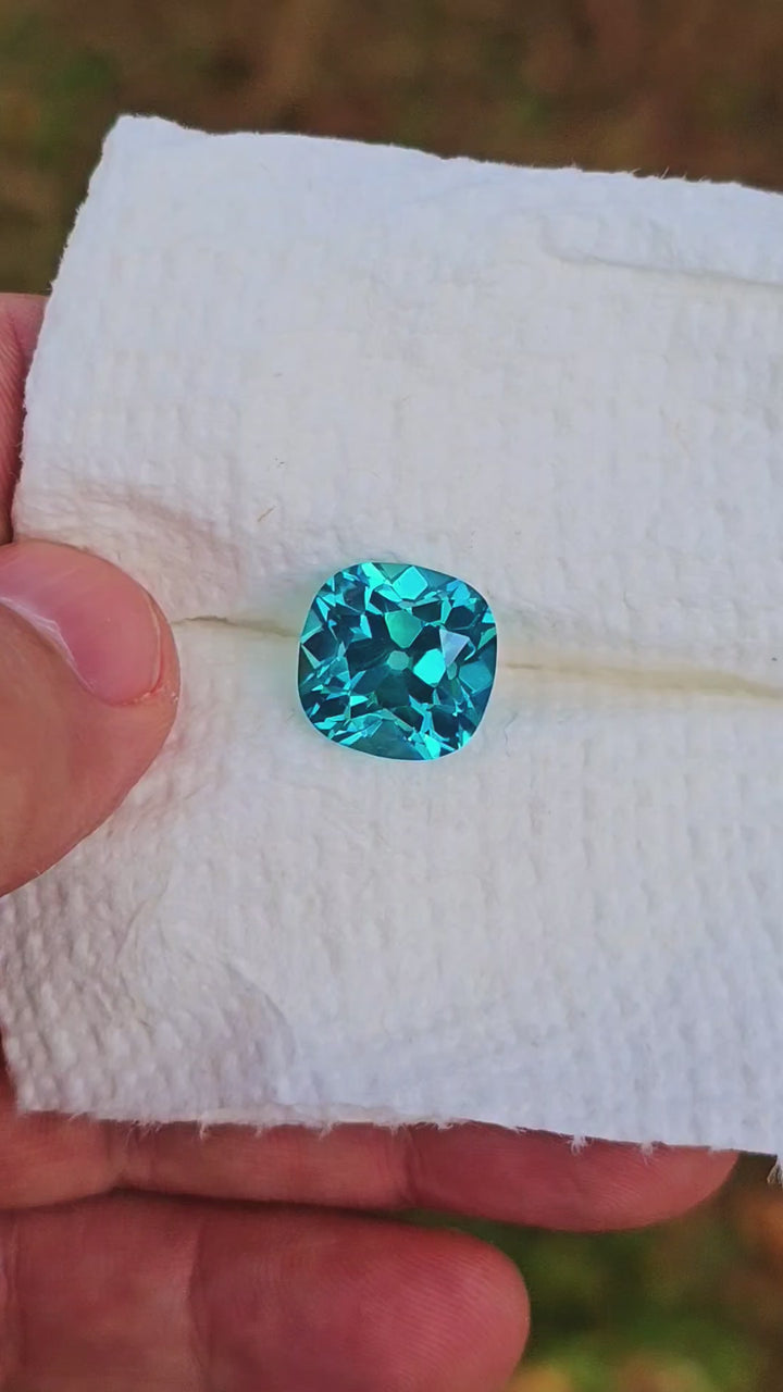 Bright Cobalt Teal Lab Sapphire, Antique Cushion Cut, 11.55 Carats