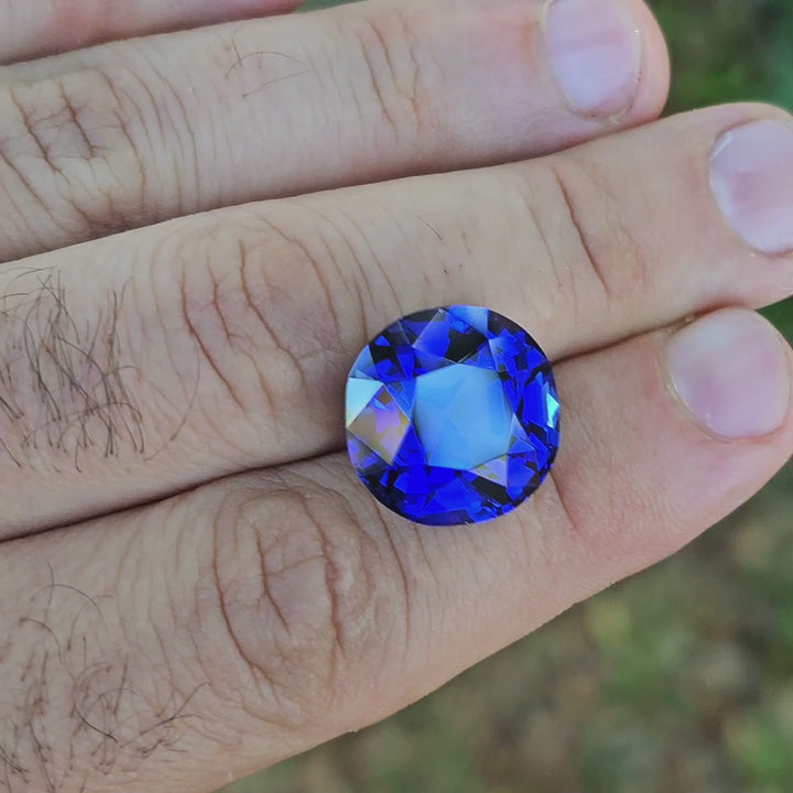 Blue Czochralski Lab Sapphire, Cushion Step Cut, 24.6 Carats