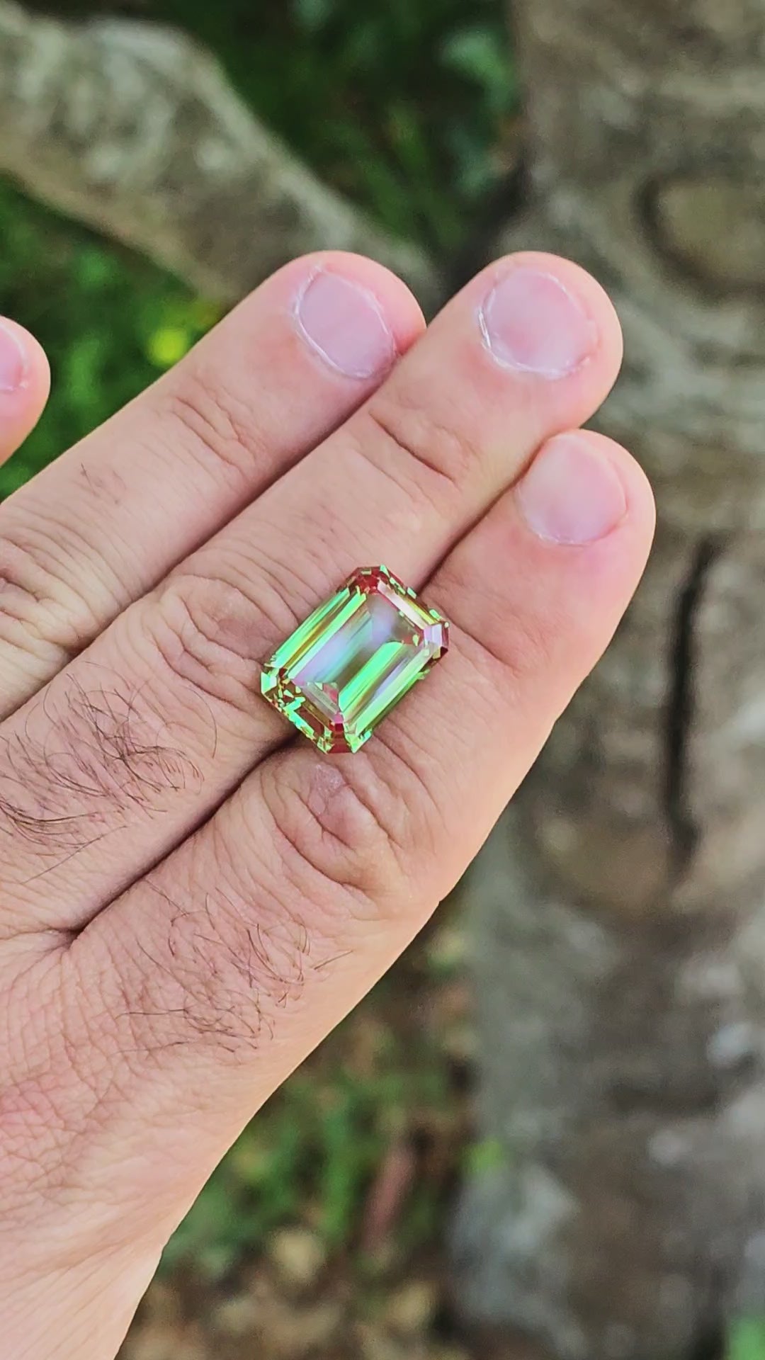 Green and Red Christmas Garnet, Emerald Cut, 16.63 Carats