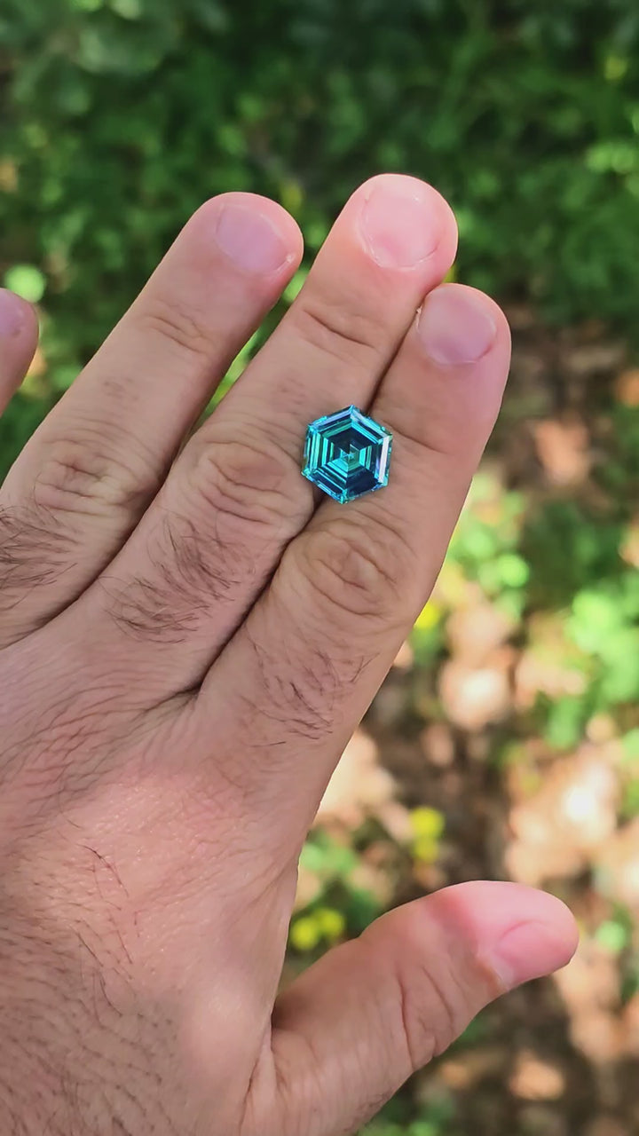 Cobalt Teal Lab Sapphire, Hexagon Step Cut, 8.96 Carats