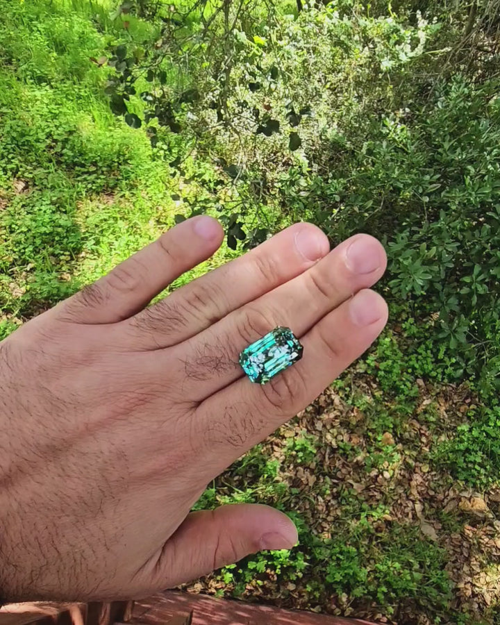 Green Czochralski Lab Sapphire, Emerald Cut,  27.25 Carats