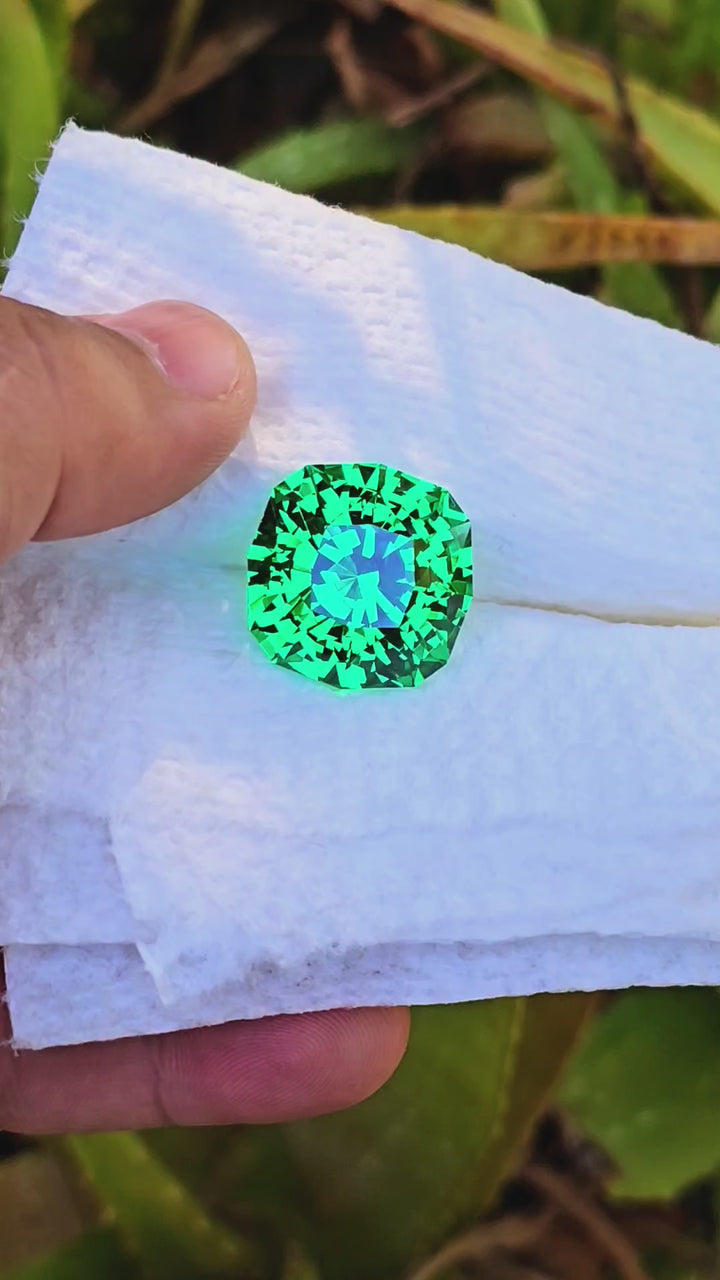 Vivid Green Vanadium YAG, House Of Sylas Step Cushion Cut, 52.2 Carats