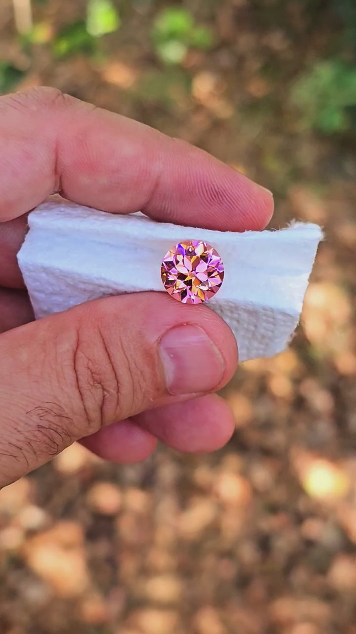 High Concentration Padparadscha Erbium YAG, Traditional Round Brilliant Cut, 9.83 Carats