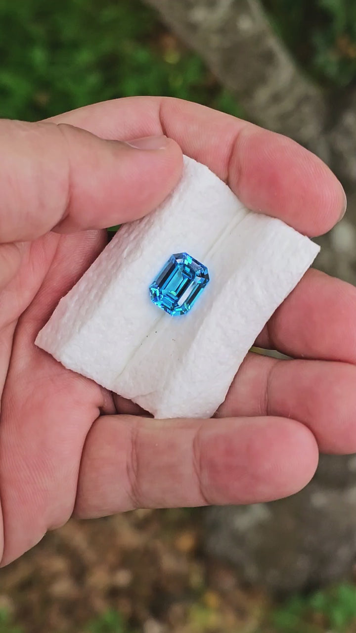 Blue Cobalt YAG, Emerald Cut, 7.21 Carats