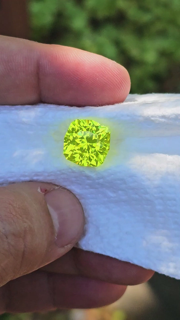 "Ultra" Glow In The Dark Lab Garnet, House Of Sylas Cushion Cut, 19.1 Carats