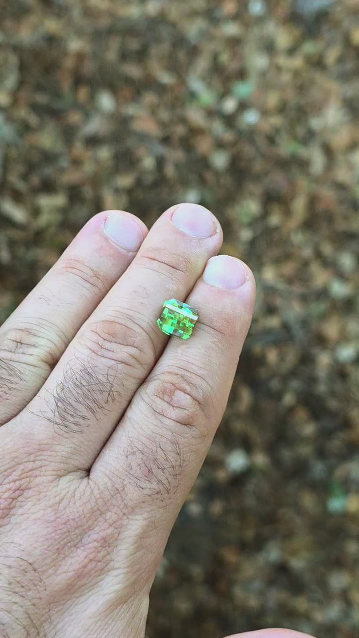 Czochralski Green and Red Christmas Garnet, Pixel Square Cut, 5.84 Carats