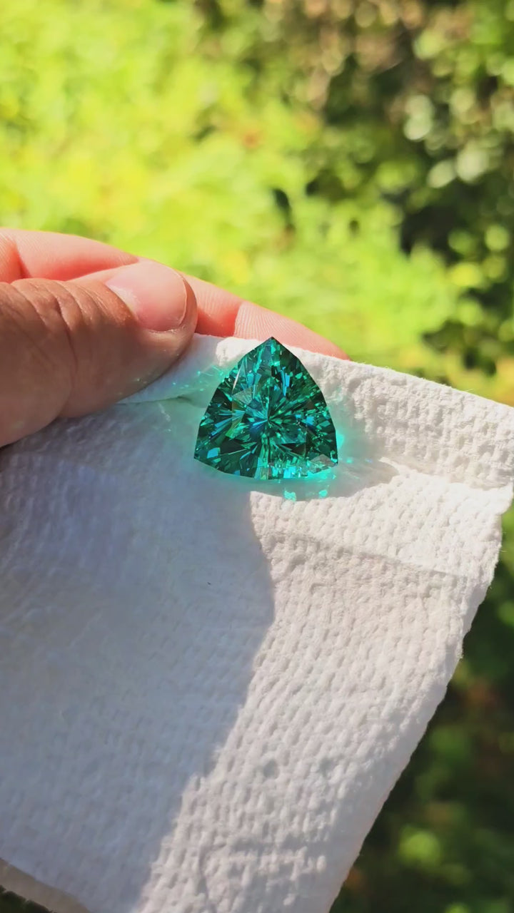 Repurposed Teal "Paraiba" YAG, Trillian Internal Reflections Cut, 52.4 Carats