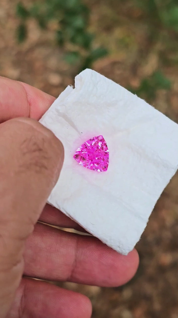 Sunrise Padparadscha Lab Sapphire, Trillian Internal Reflections Cut, 7.38 Carats