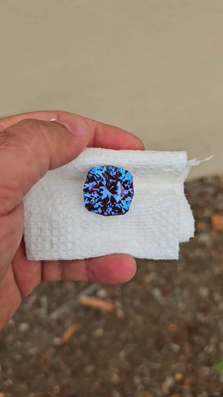 Bright Teal Colored Czochralski Alexandrite, House Of Sylas Cushion Cut, 60 Carats