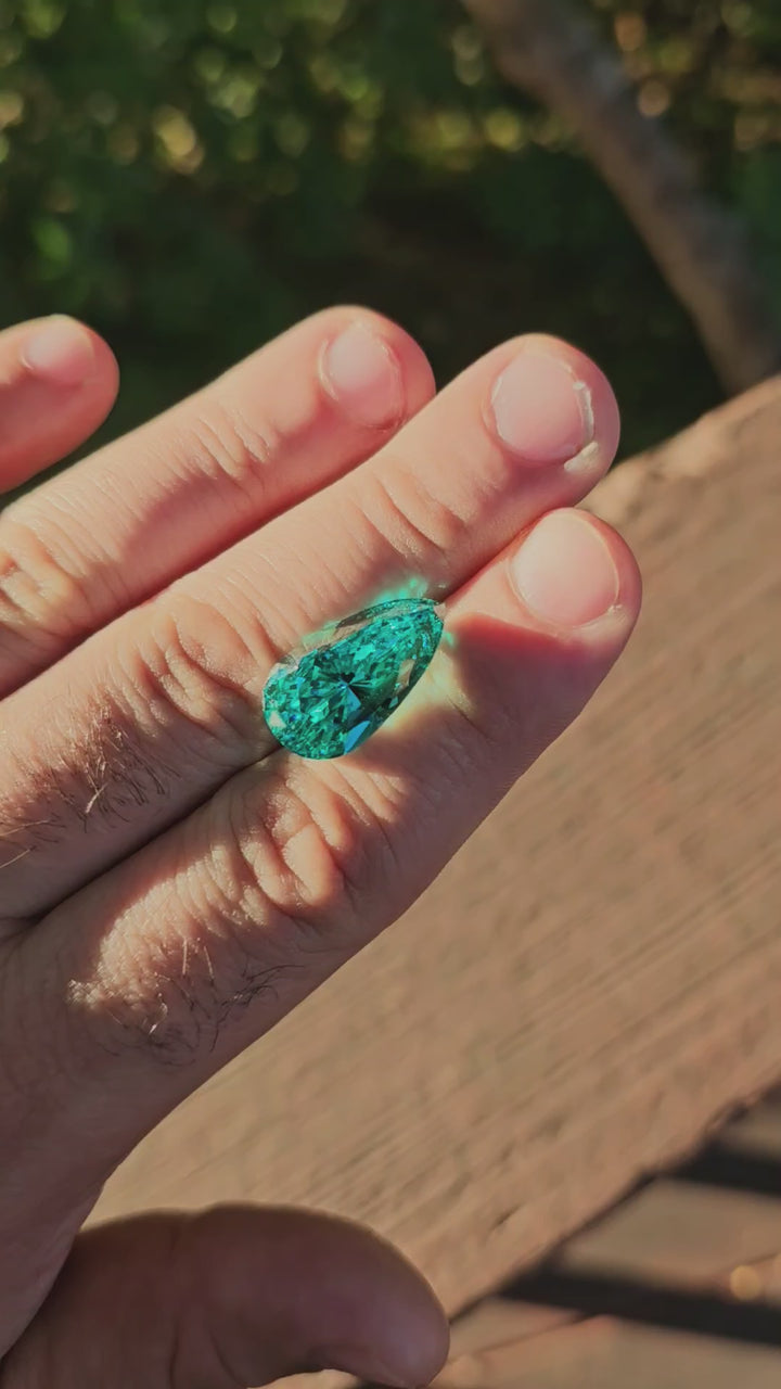 Repurposed Teal "Paraiba" YAG, Pear Internal Reflections Cut, 22 Carats