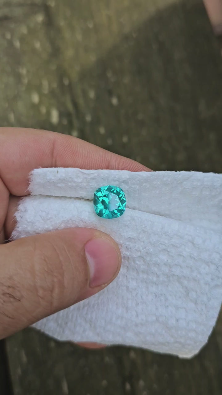 Bright Cobalt Teal Lab Sapphire, Antique Cushion Cut, 6.56 Carats