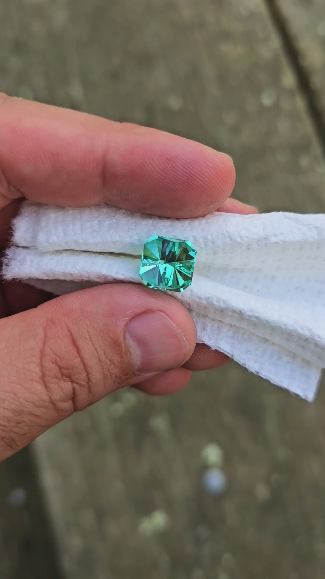 Bright Cobalt Teal Lab Sapphire, Tessellation Cut, 7.4 Carats