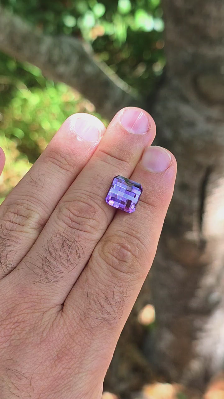 Greyish Mauve Lab Sapphire, Pixel Square Cut, 9.60 Carats