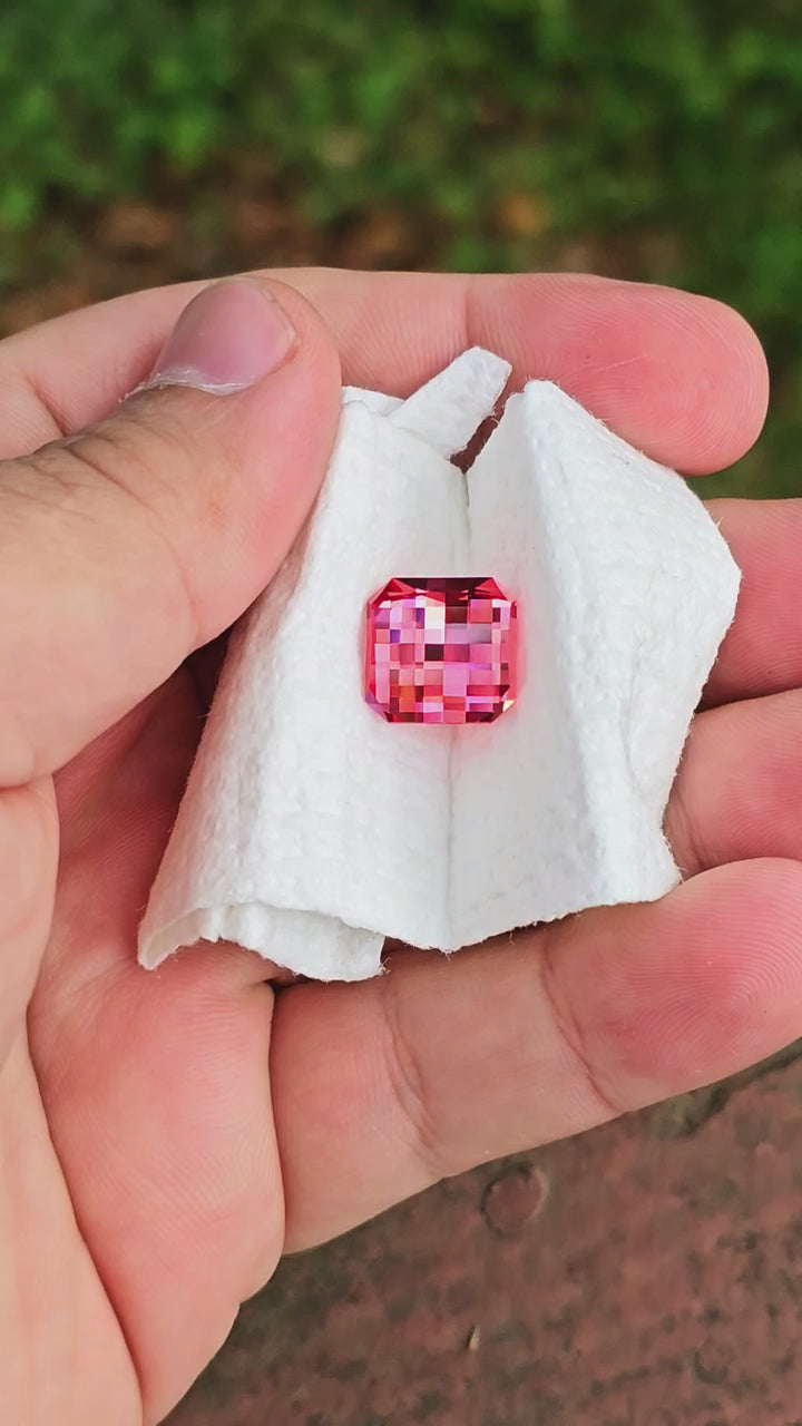 Czochralski Titanium Pink Sapphire, Pixel Square Cut, 10.40 Carats