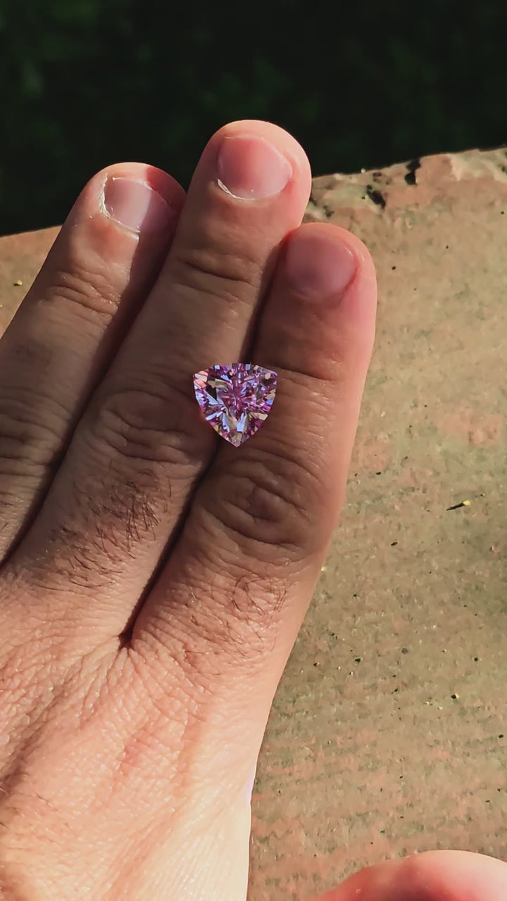 Fire Neon Pink Lab Sapphire, Trillian Internal Reflections Cut, 8.17 Carats