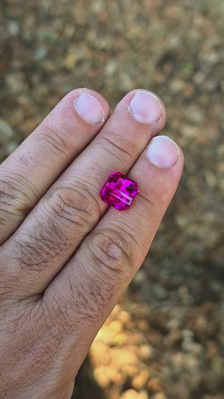 Neon Pink Lab Sapphire, Pixel Square Cut, 9.50 Carats