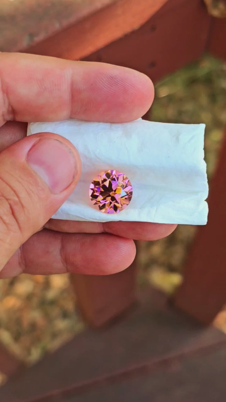 High Concentration Padparadscha Erbium YAG, Traditional Round Brilliant Cut, 14.16 Carats