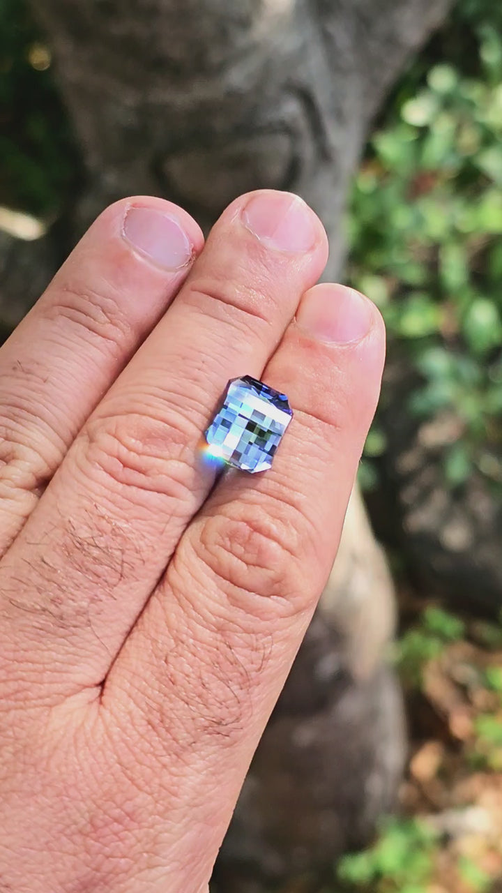 Blue Czochralski Lab Sapphire, Pixel Rectangle Cut, 9.50 Carats