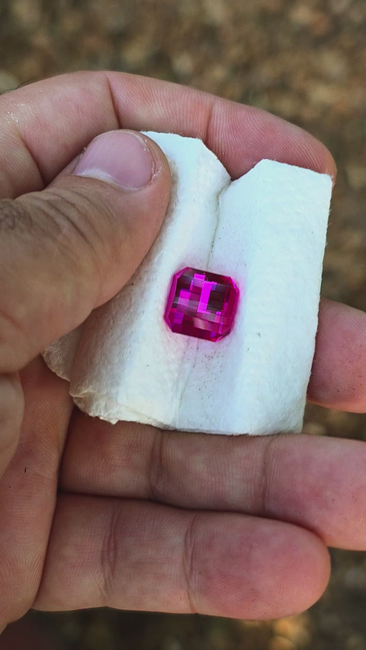 Neon Pink Lab Sapphire, Pixel Square Cut, 9.50 Carats