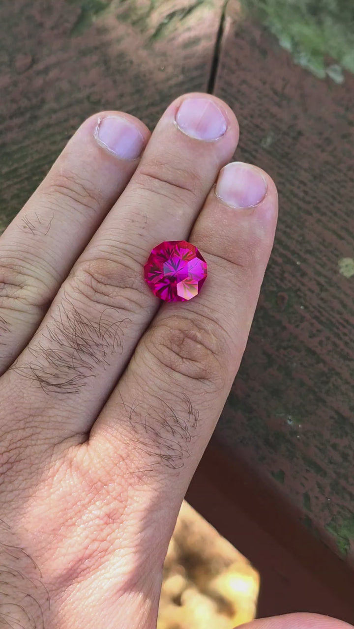 Fire Neon Pink Lab Sapphire, Gnome's Geode Cut, 10.46 Carats