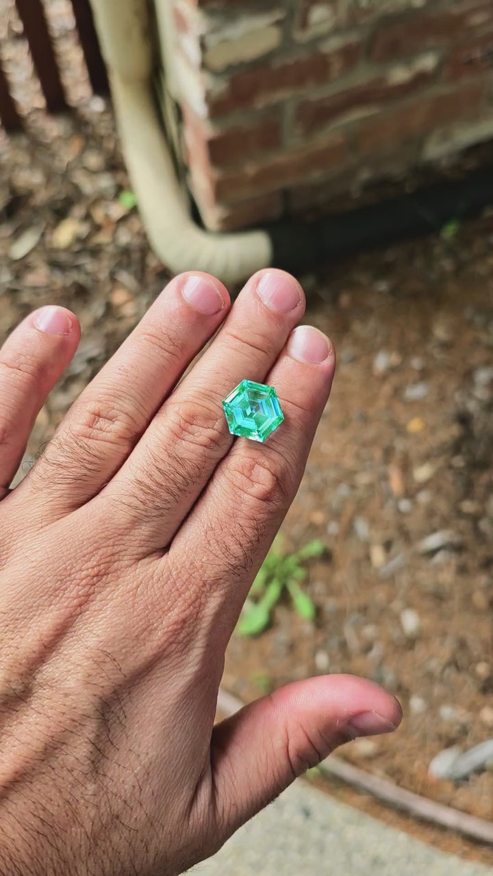 Bitterfeld Teal Lab Spinel , Hexagon Step Cut, 12.47 Carats