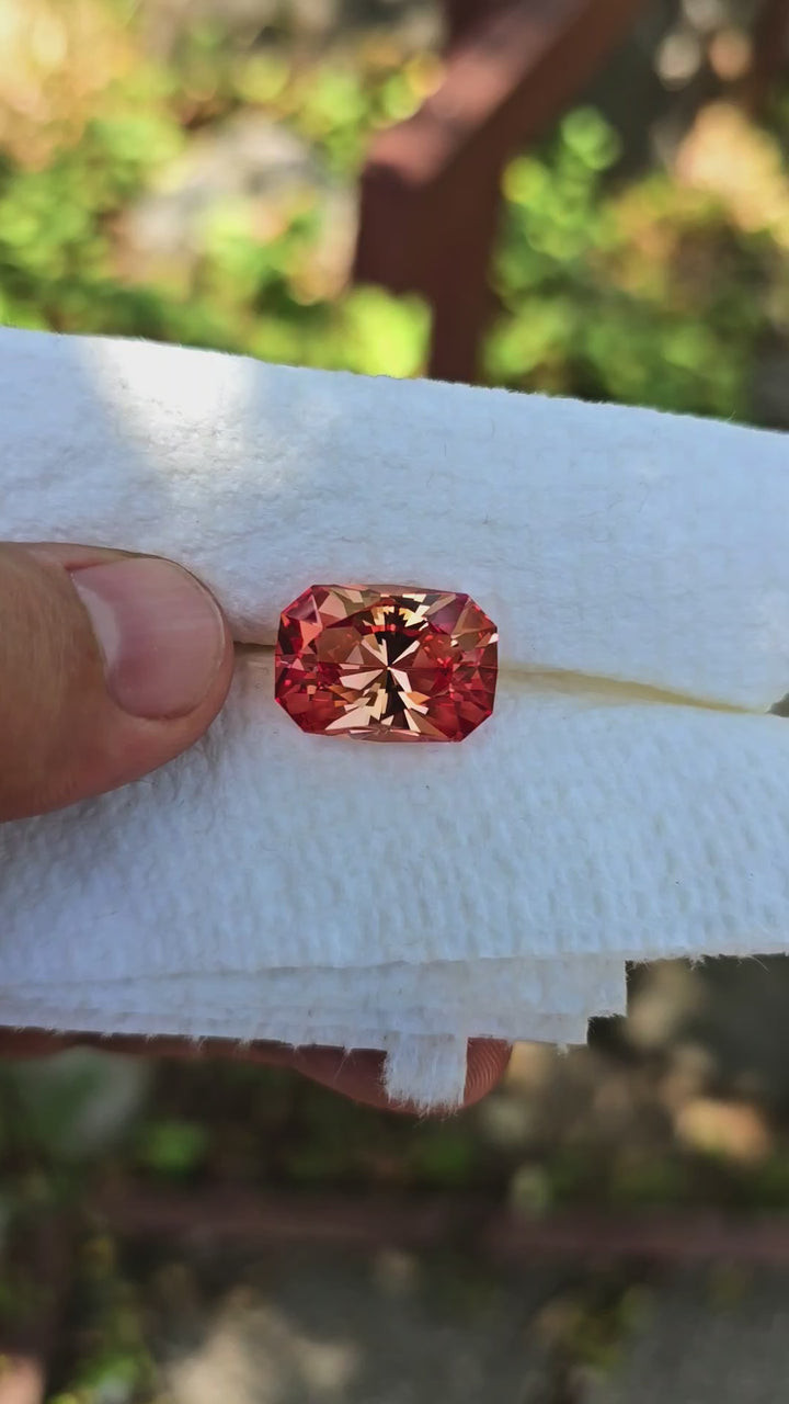 Light Orange Padparadscha Lab Sapphire, House Of Sylas Long Cushion Cut, 22.35 Carats