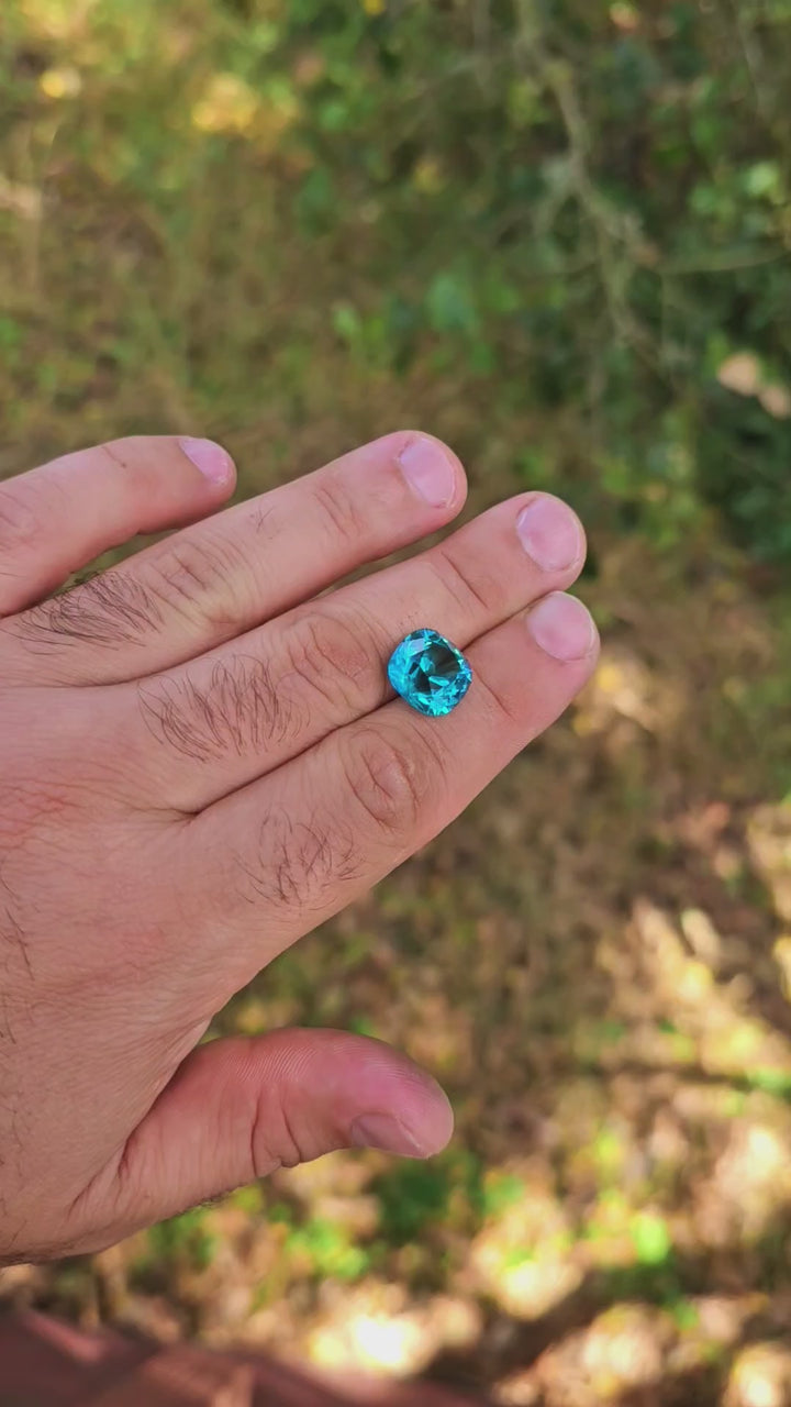 Bright Cobalt Teal Lab Sapphire, Antique Cushion Cut, 11.55 Carats